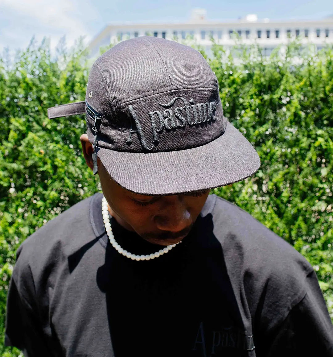Classic linen 5 panel hat black