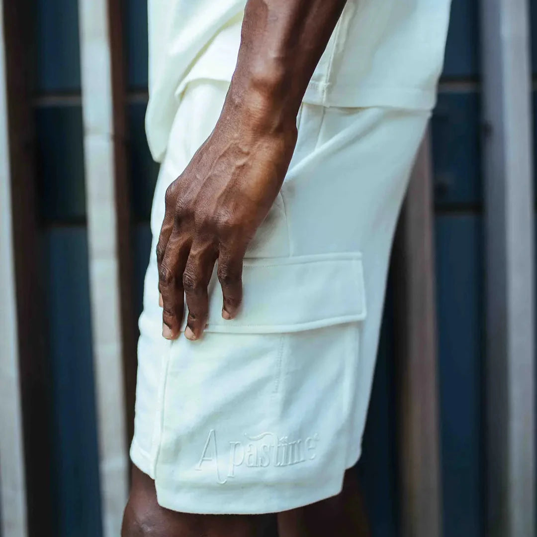 Classic french terry belted cargo short cream