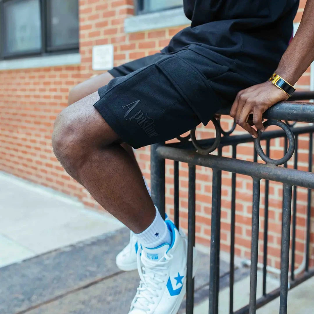 Classic french terry belted cargo short black