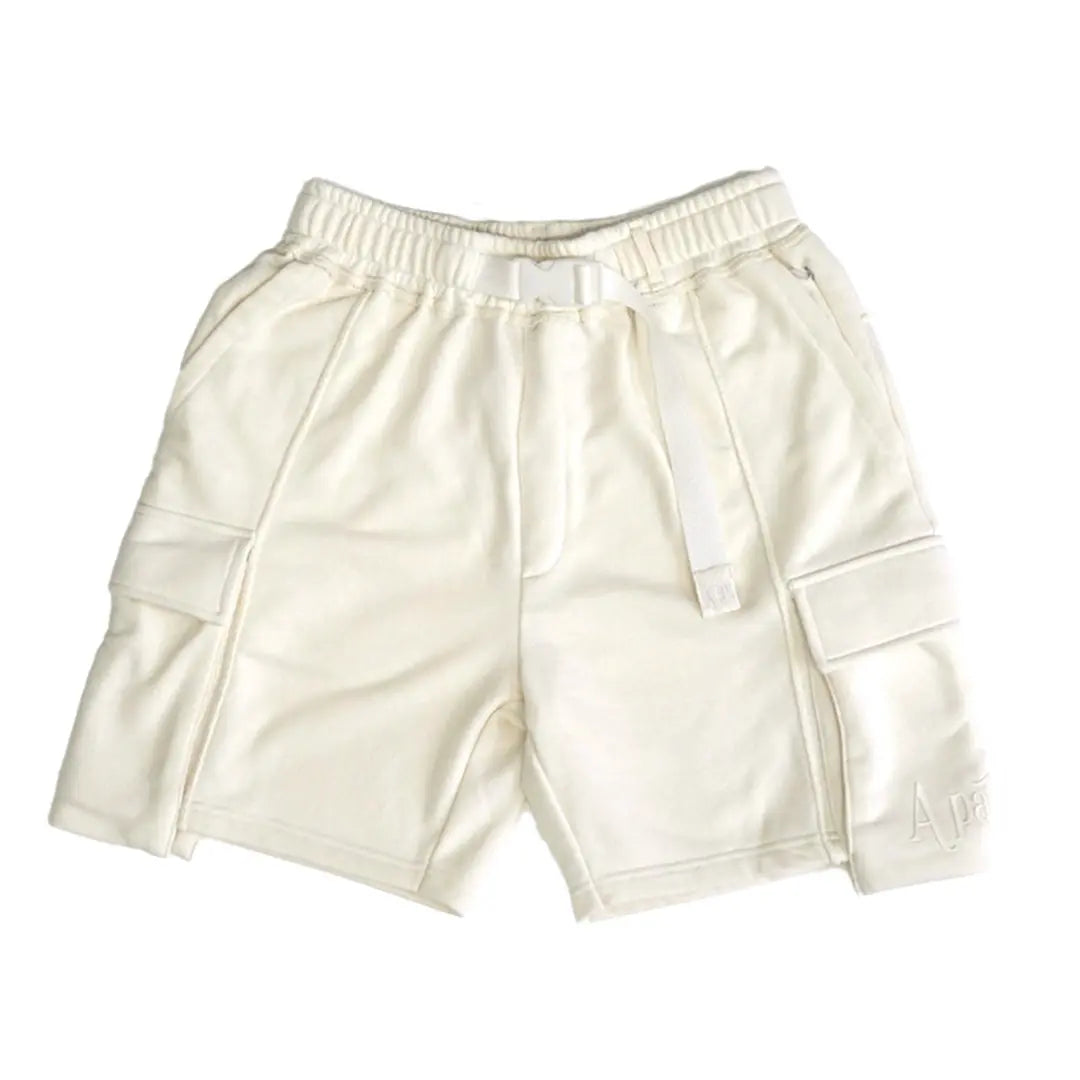 Classic french terry belted cargo short cream